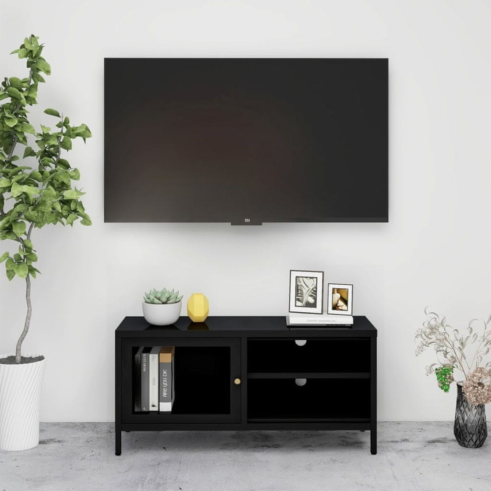 Vidaxl TV skrinka čierna 90x30x44 cm oceľ a sklo